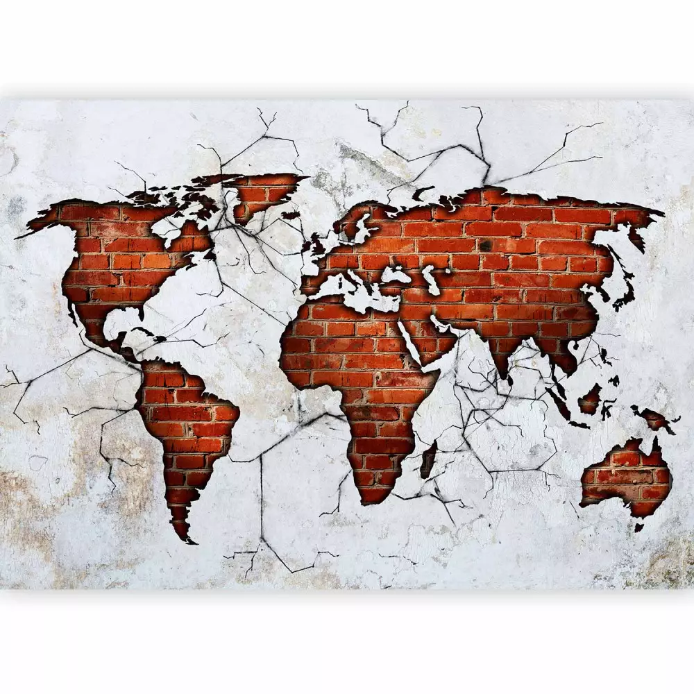 Photo Wallpaper World map - red brick continents on a concrete textured  background - bimago
