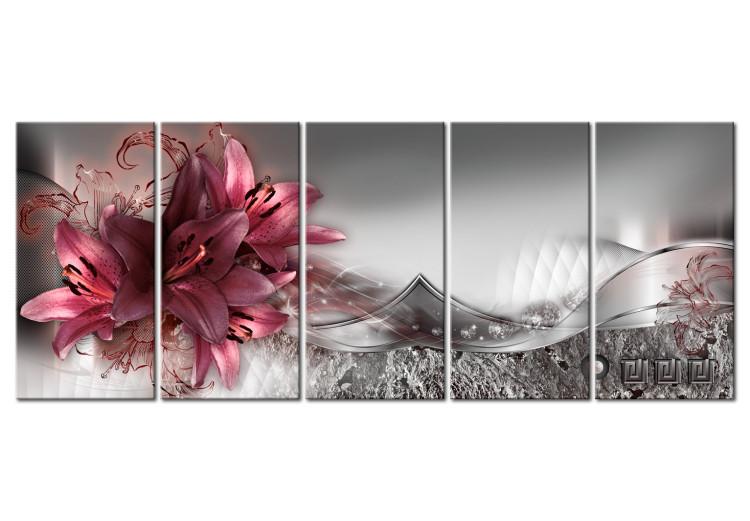 Canvas Timeless Flowers (5-piece) - Abstraction with Pink Lilies