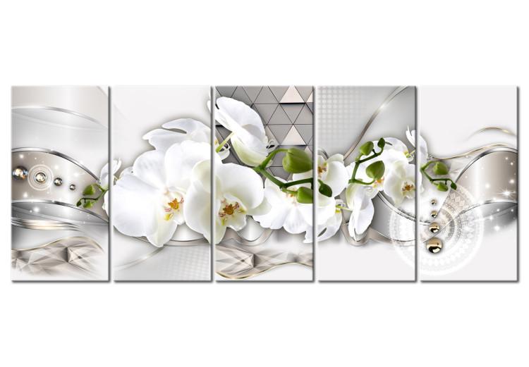 Canvas Beautiful Orchids (5-piece) - White Flowers and Geometric Figures
