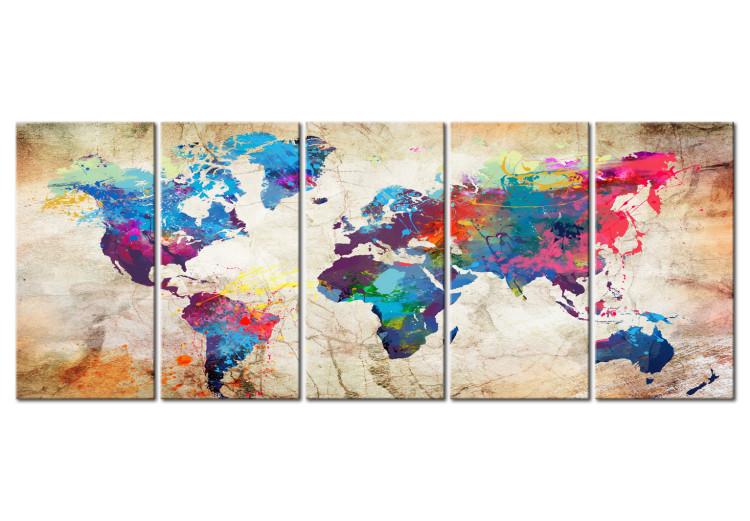 Canvas World Map: Colorful Blots (5-piece) - Artistic Continents