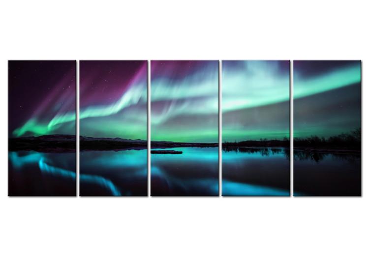 Canvas Polar Sky at Night (5-piece) - Landscape with Aurora and Sea