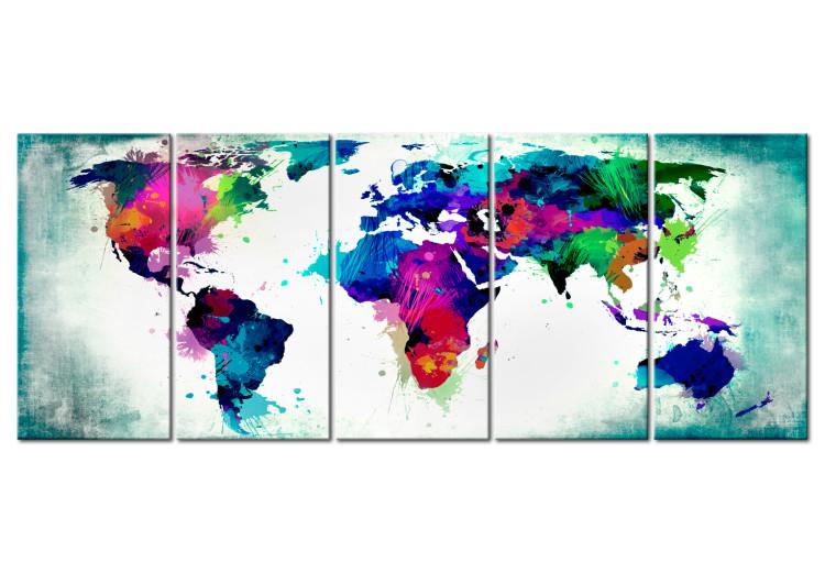Canvas Colorful Chaos (5-piece) - World Map Painted with Watercolor