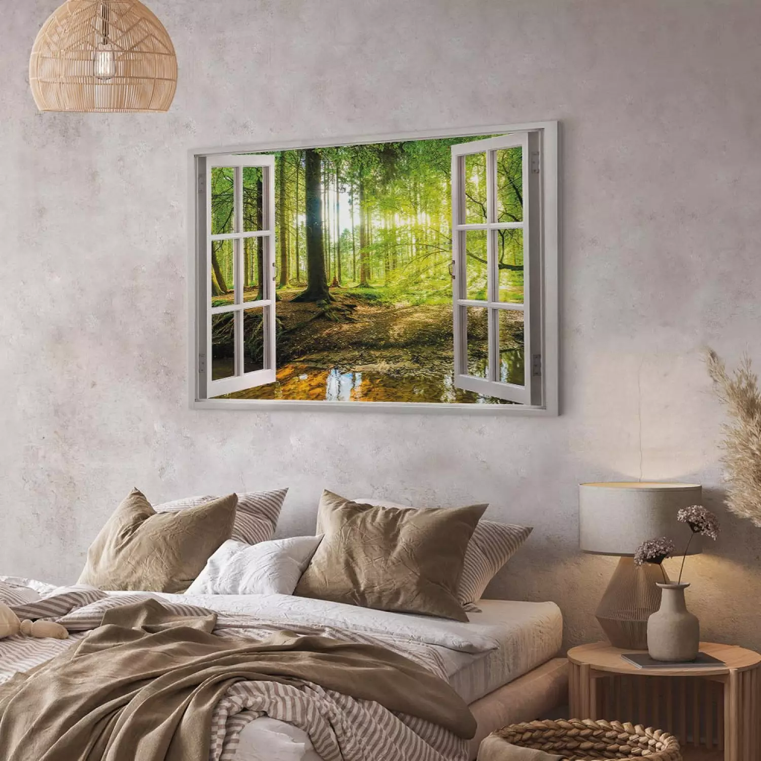 Canvas Art Print Window: View on Forest