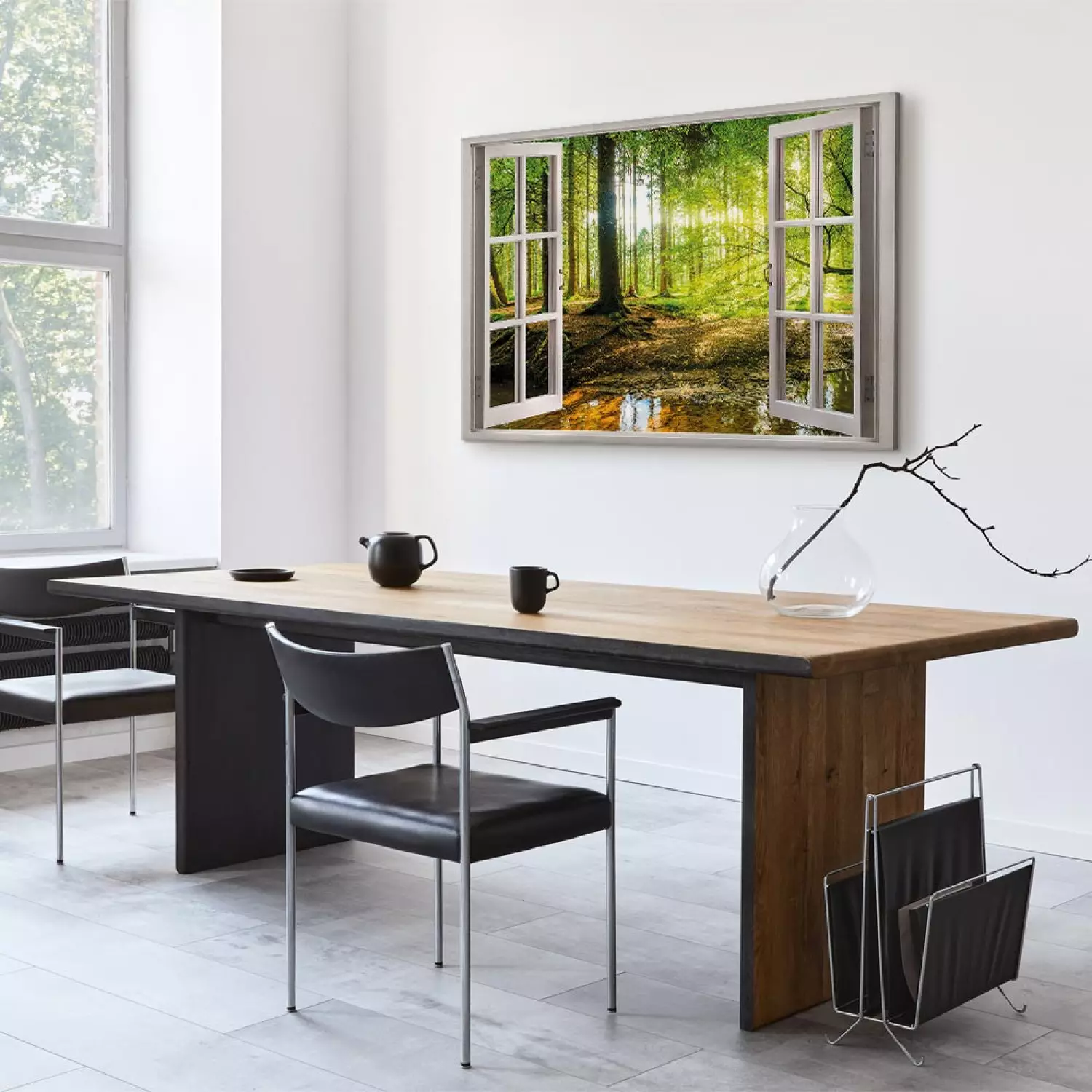 Canvas Art Print Window: View on Forest