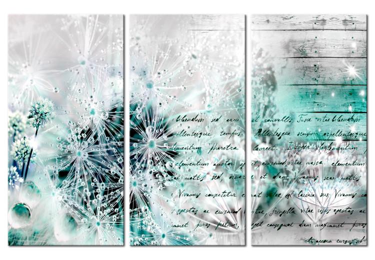 Canvas Cold Breeze (3-piece) - Quotes and Botanical Motifs in Water's Gleam