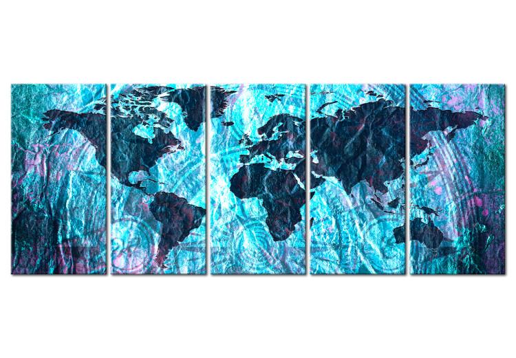 Canvas Neon Oceans (5-piece) - Blue Continents on World Map