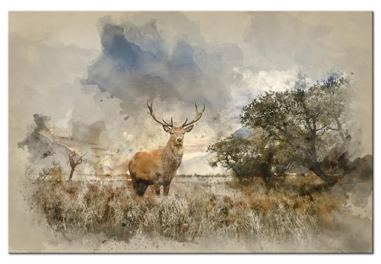 Canvas Deer in Field (1-piece) - Rustic Landscape with Animal