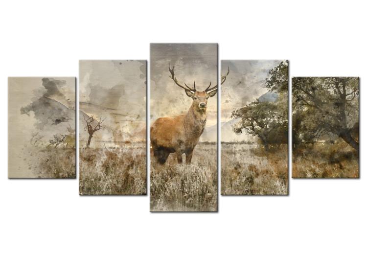 Canvas Deer in Nature (5-piece) - Landscape with Animal Motif