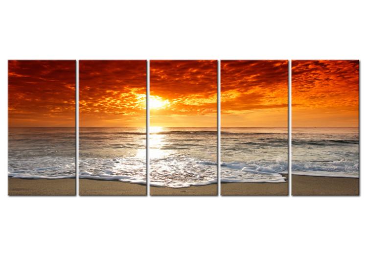 Canvas Red Sky (5-piece) - Sunset on Sandy Beach