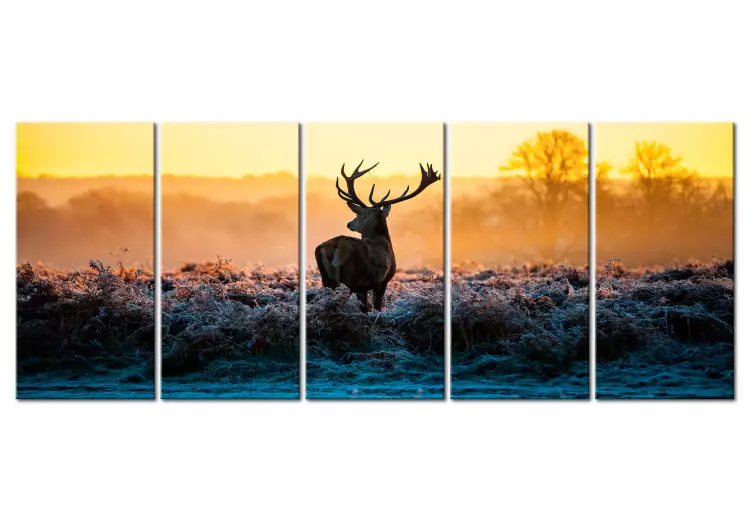 Canvas Winter Afternoon (5-piece) - Antlered Deer in Sunny Field