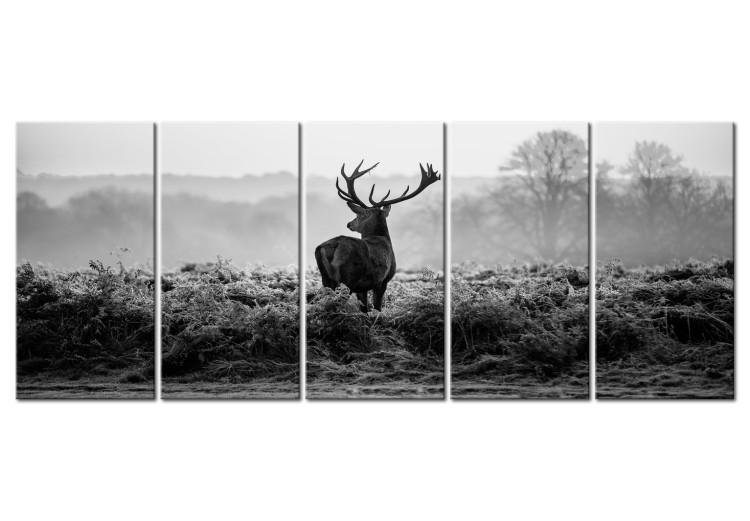 Canvas Runnig deer - the figure of an animal on a field in shades of gray