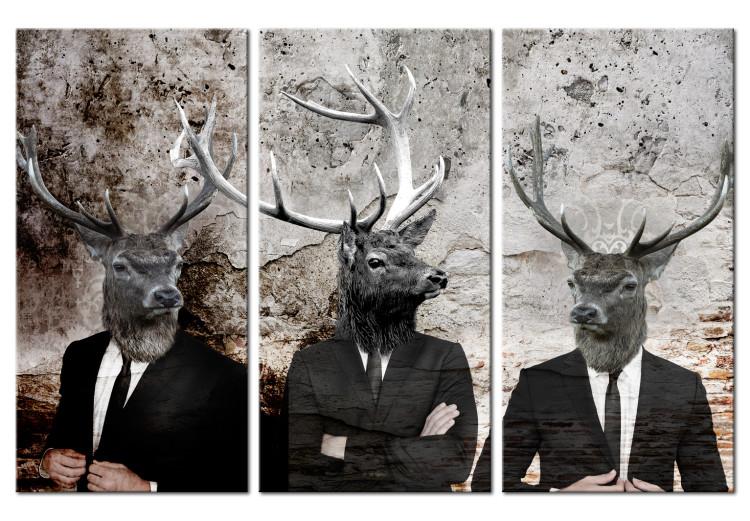 Canvas Deer in Black (3-piece) - Horned Figures in Street Art Vibe