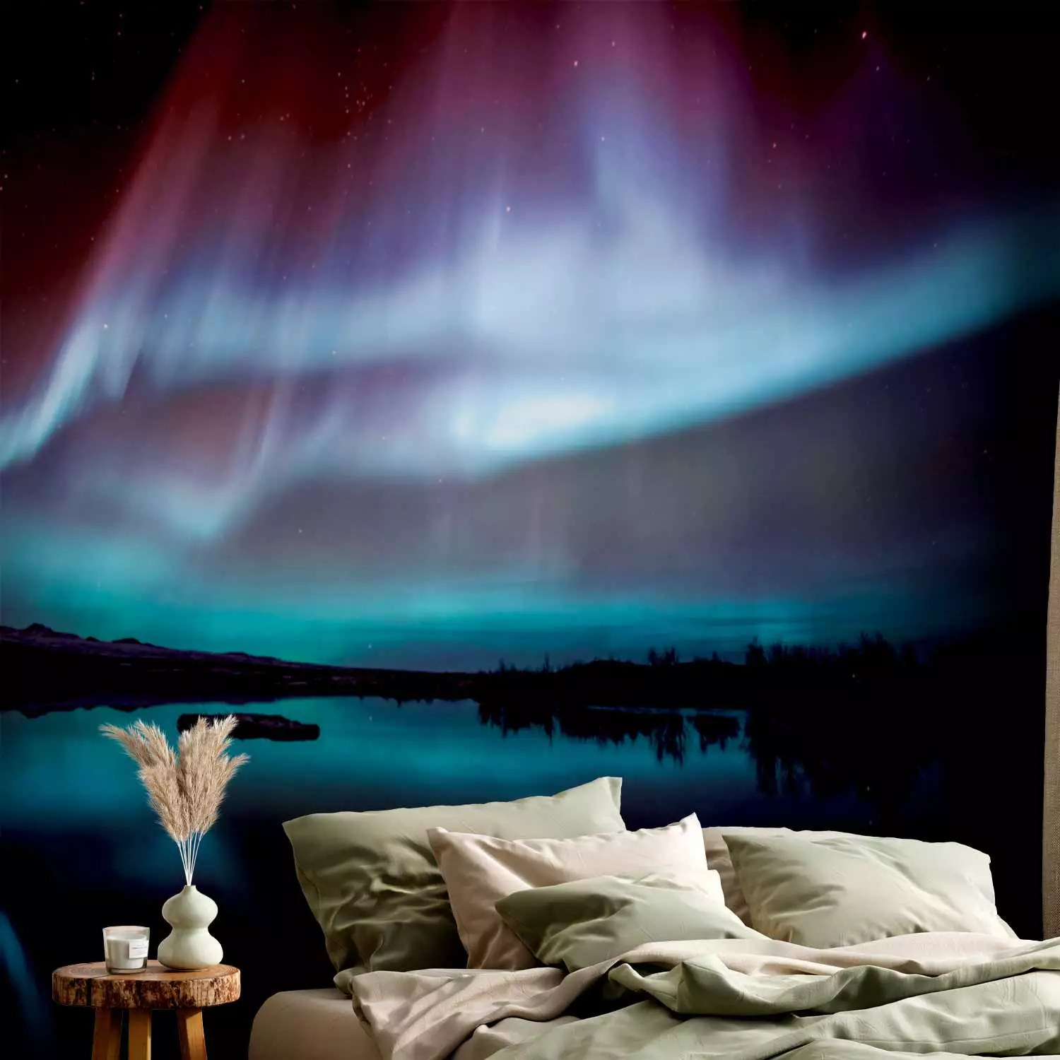 Wall Mural Beautiful aurora - nightscape with a lake and blue glow in the sky