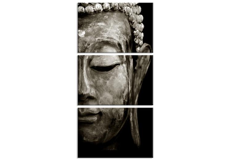 Canvas Buddha's Dream (3-piece) - Oriental Zen Style Sculpture on Black Background