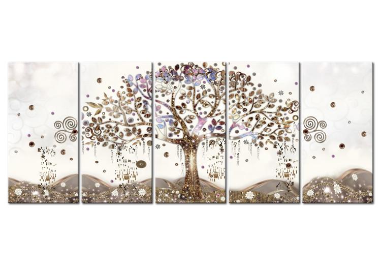 Canvas Geometric Tree (5-piece) - Artistic Abstraction in Gold