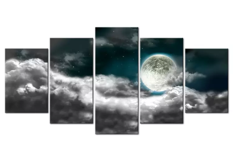 Canvas Moonlight Glow (5-piece) - Night Landscape with Full Moon and Stars