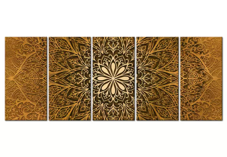 Canvas Paper Mandala (5-piece) - Brown Ethnic Pattern in Zen Style