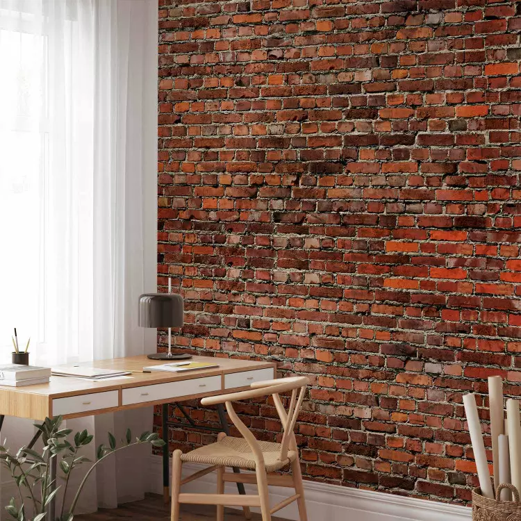 Wall Mural Red like a brick - solid pattern in red brick wall motif