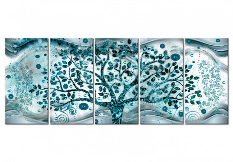 Canvas Tree and Waves (5 Parts) Blue