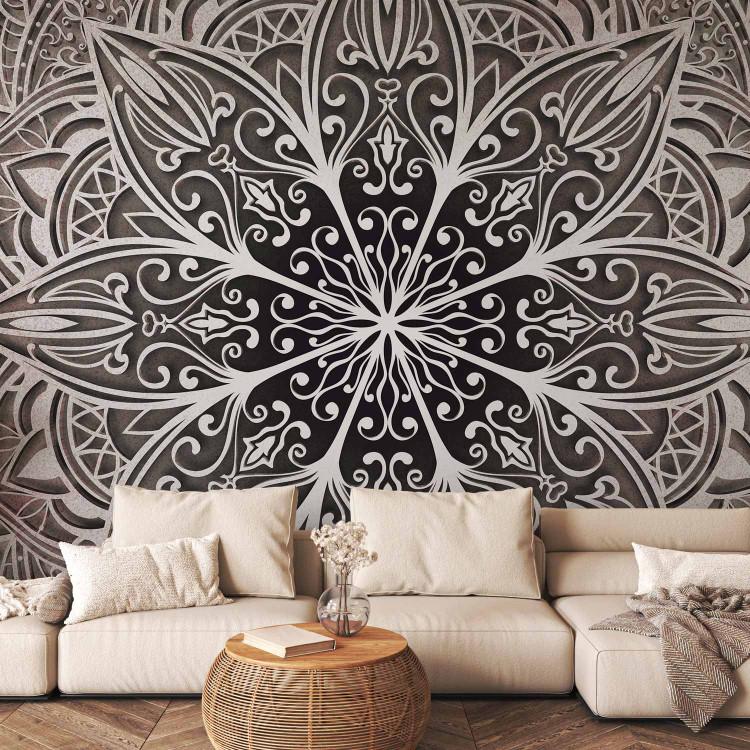 Wall Mural Oriental zen flower - exotic white Mandala motif on grey background