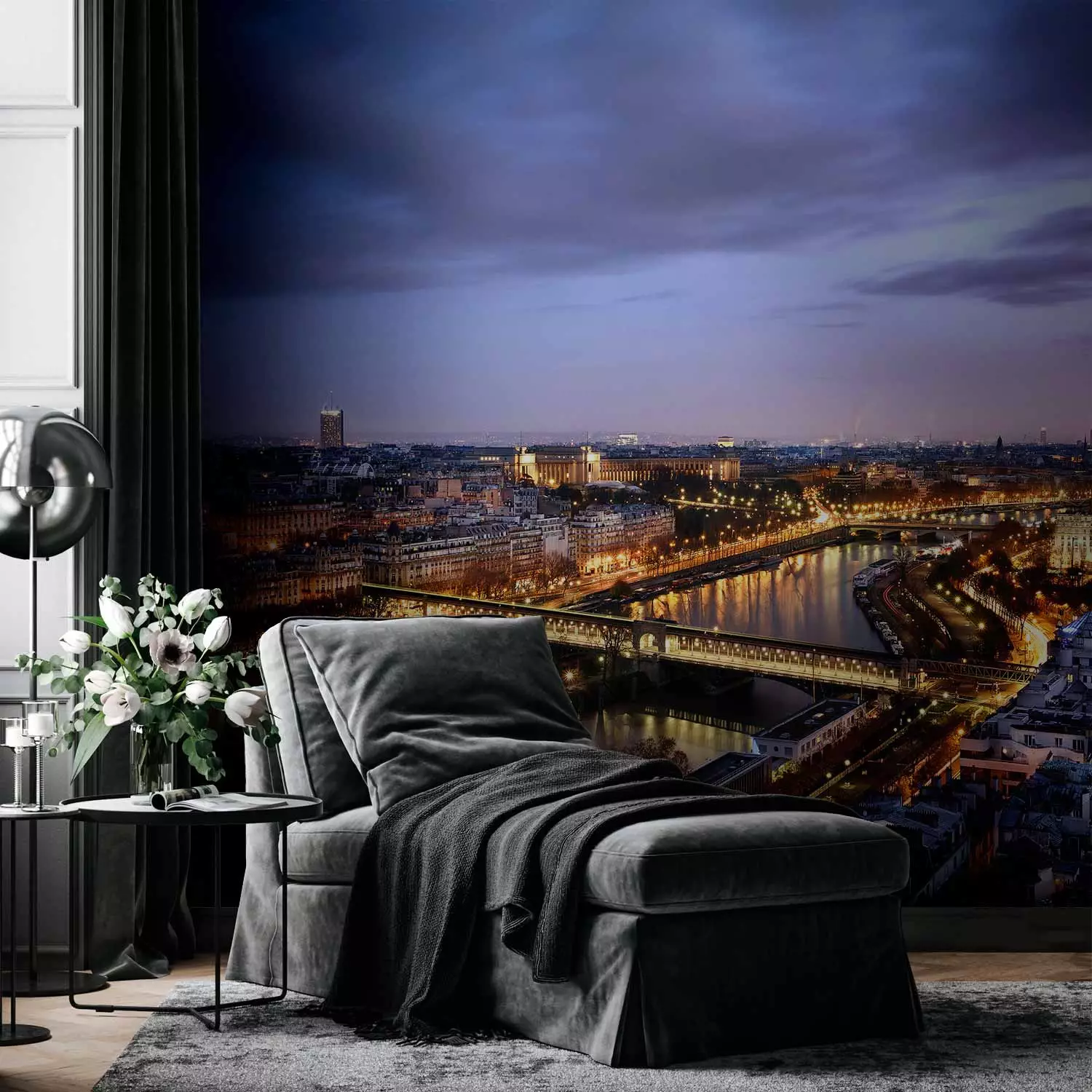 Photo Wallpaper Urban architecture of Paris - the French city by night with the Eiffel Tower