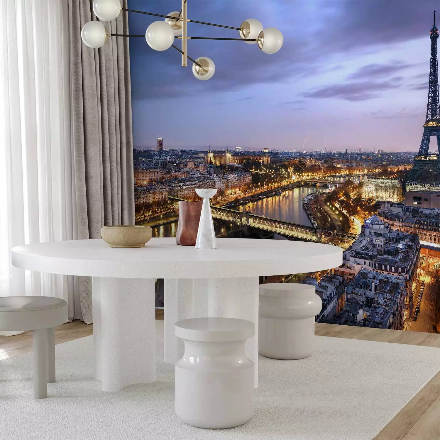 Photo Wallpaper Urban architecture of Paris - the French city by night with the Eiffel Tower