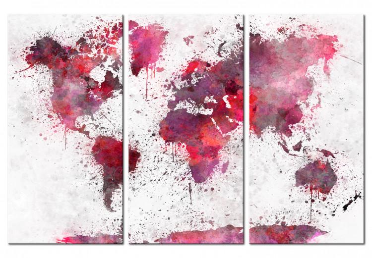 Canvas World Map: Red Watercolors (3 Parts)
