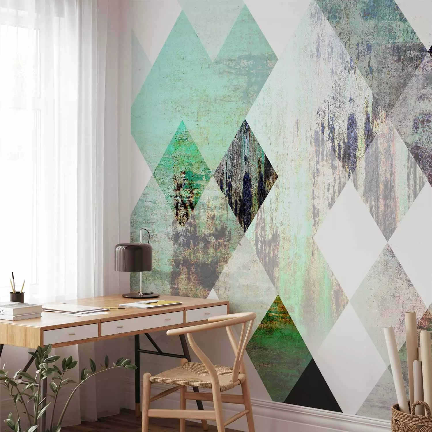 Photo Wallpaper Rhombic Chessboard (Green)