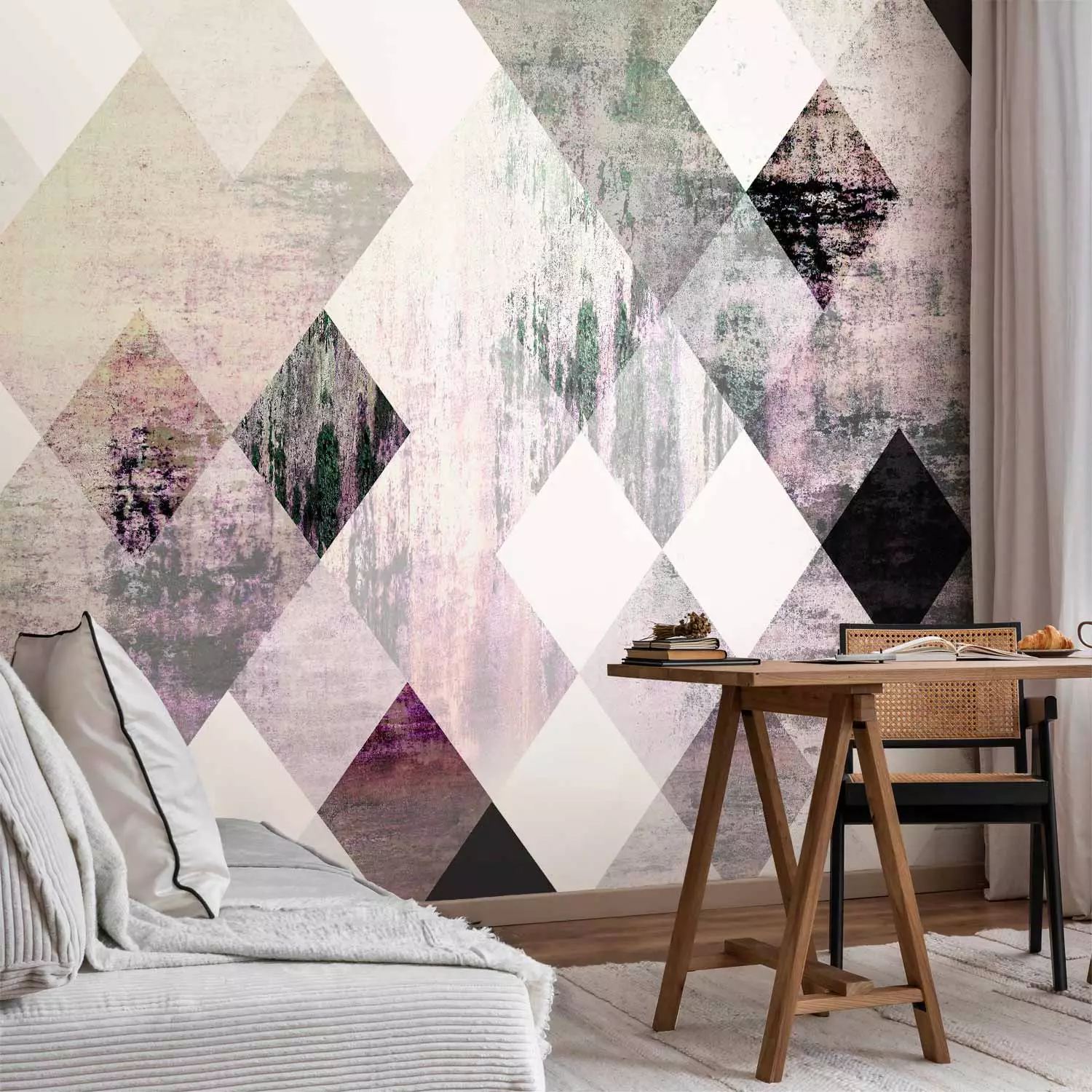 Photo Wallpaper Rhombic Chessboard (Pink)