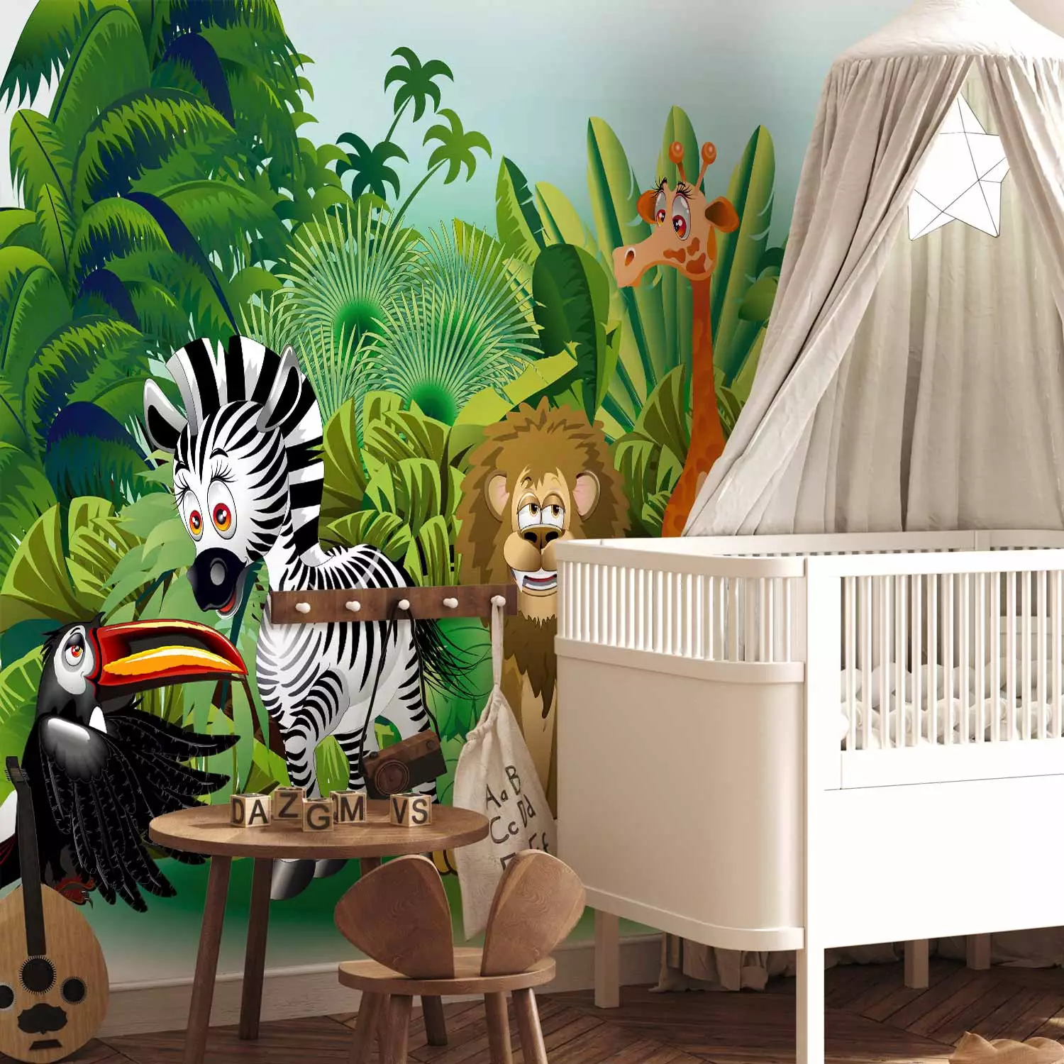 Wall Mural Jungle - wild animals from Africa among green trees for children