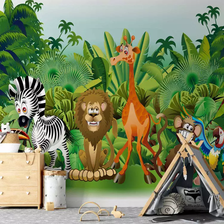 Jungle - wild animals from Africa among green trees for children