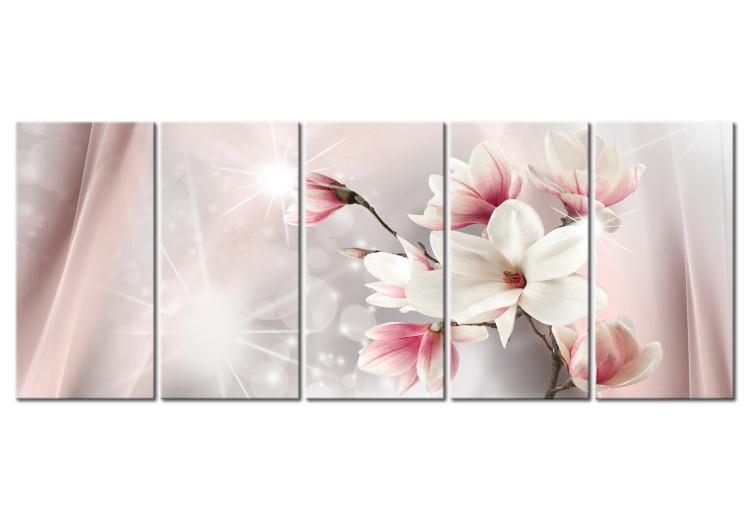 Canvas Dazzling Magnolias (5-part) Narrow - Flowers with Spring Glow