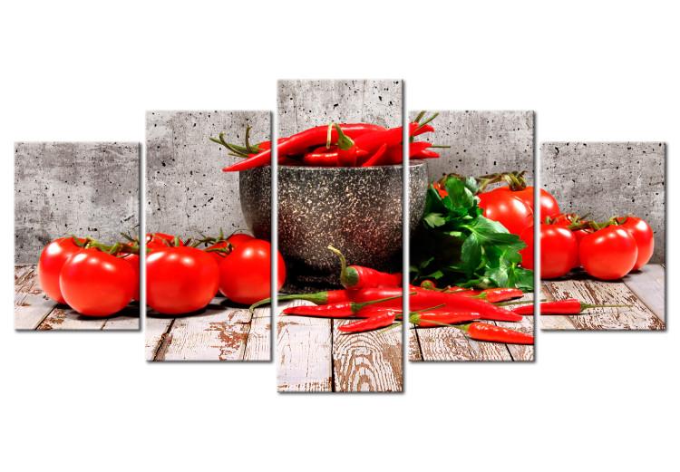 Canvas Red Vegetables (5-part) Concrete Wide - Still Life of Bell Peppers