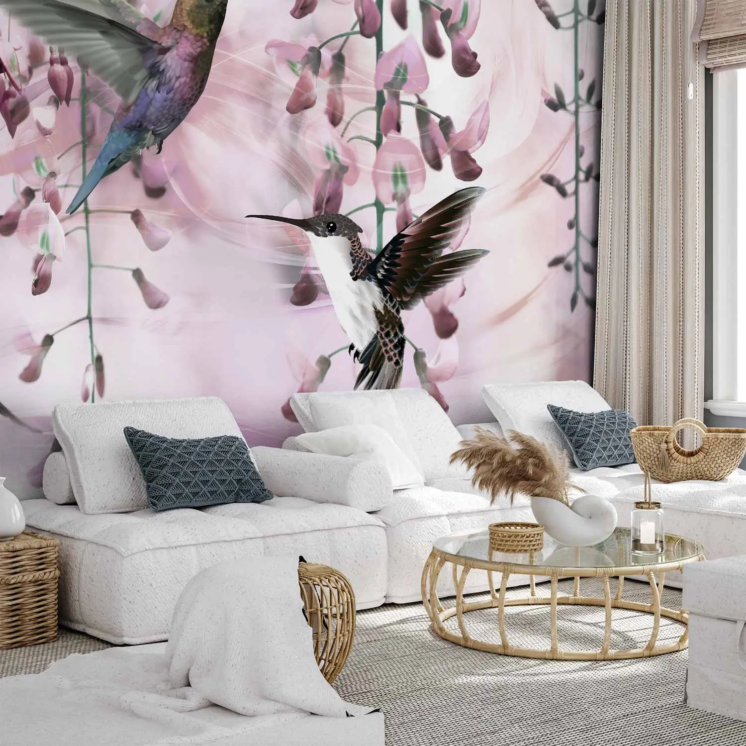 bird wallpaper living room