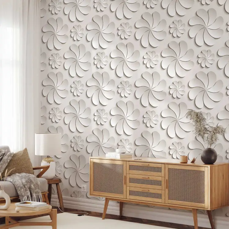 3d flower wallpaper grey