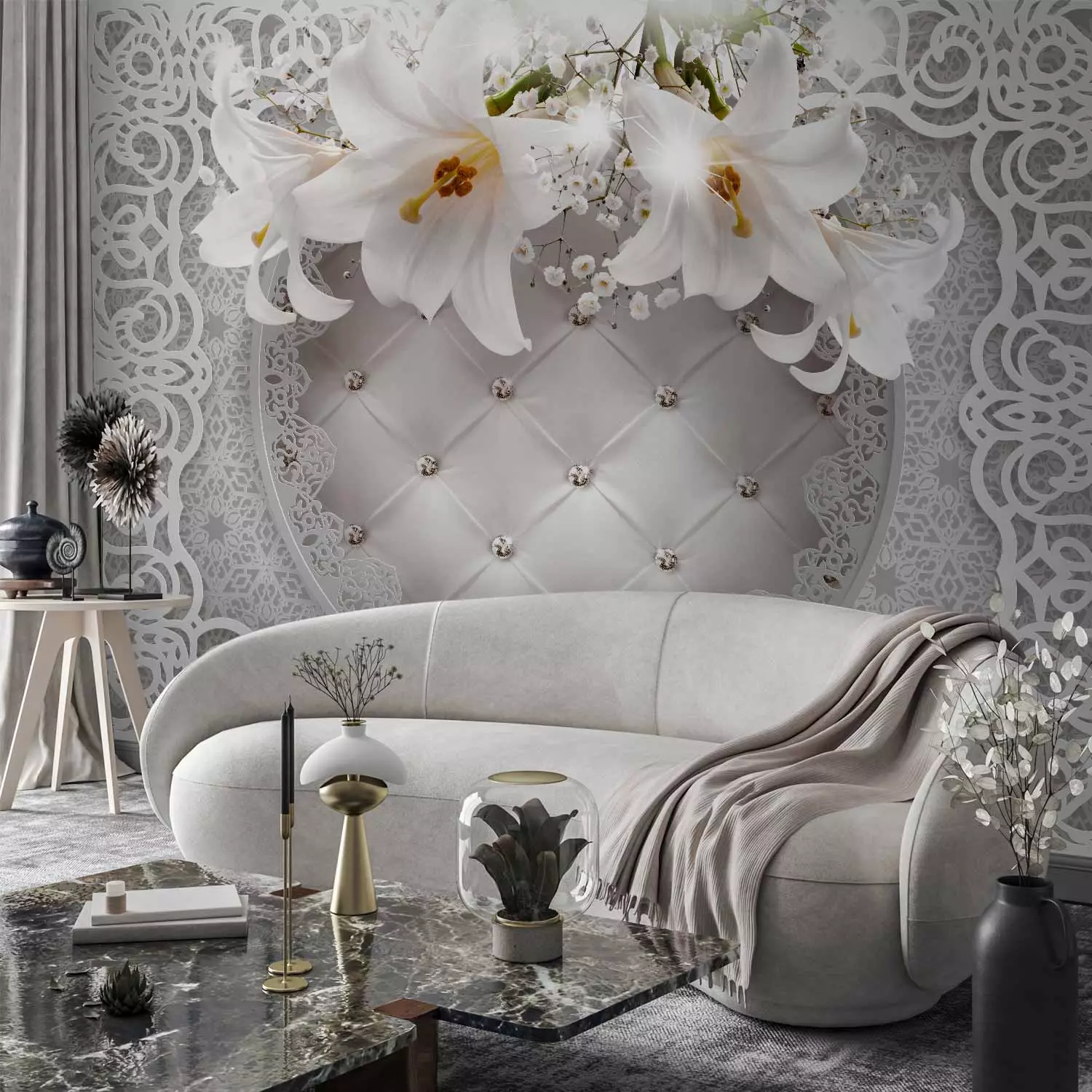 Photo Wallpaper Lilies and Quilted Background