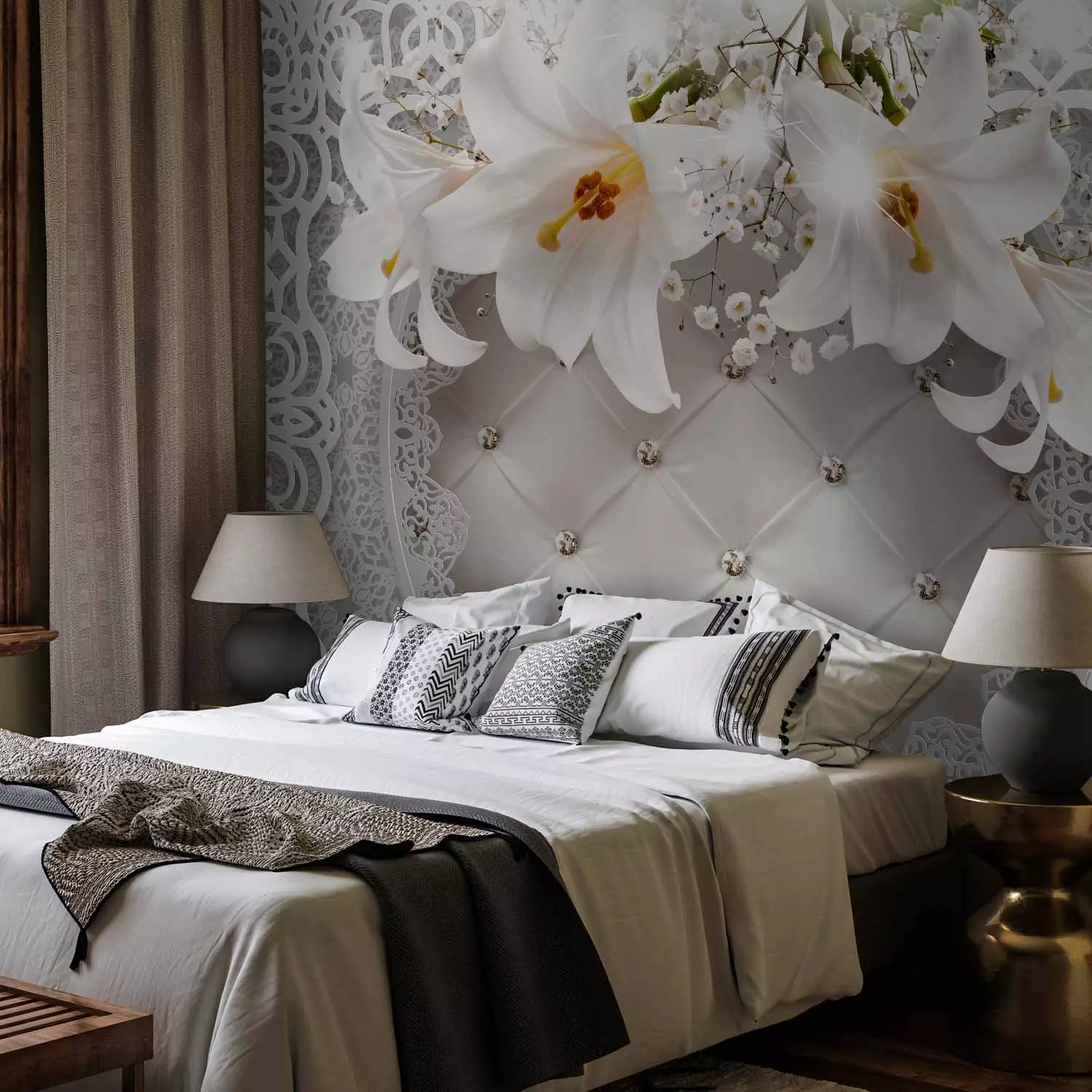 Photo Wallpaper Lilies and Quilted Background