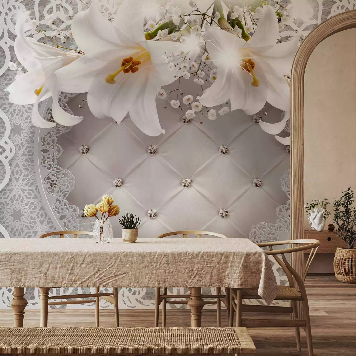 Photo Wallpaper Lilies and Quilted Background