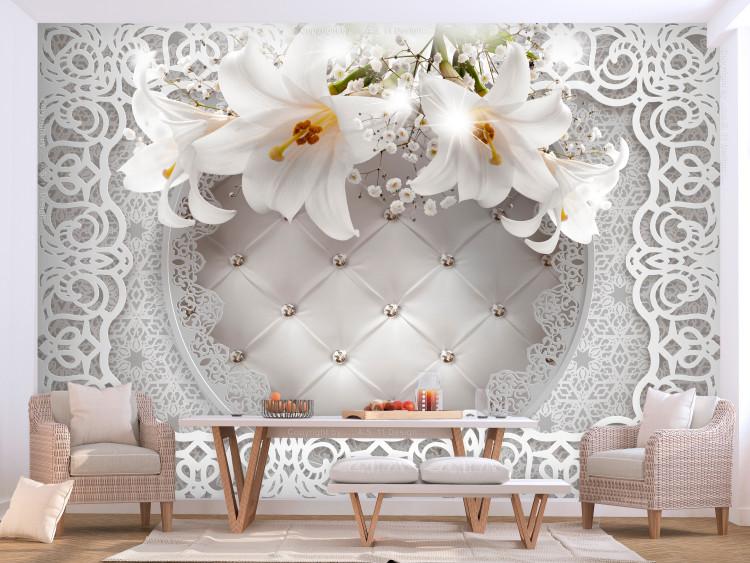 Wall Mural Lilies and Quilted Background