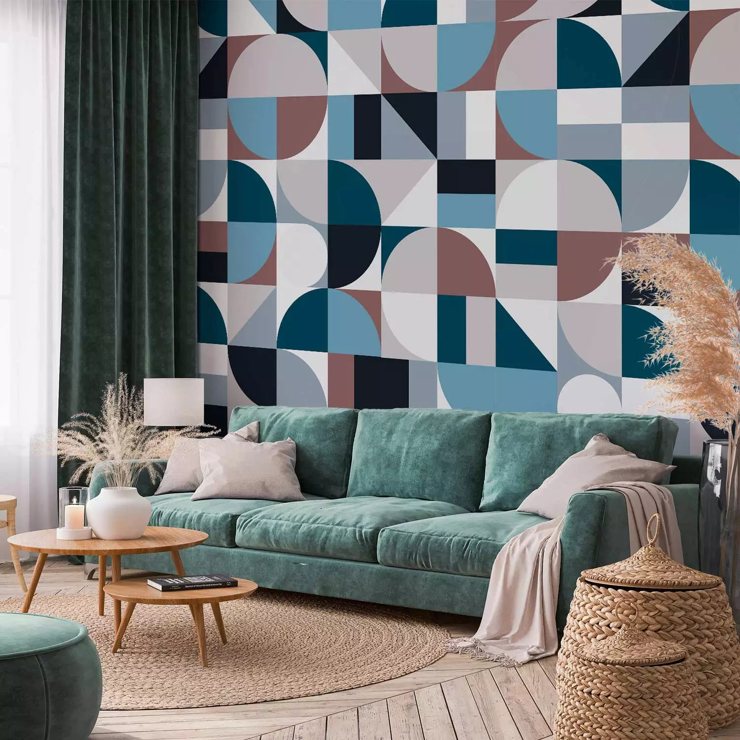 Modern Wallpaper Magma Geometric Mosaic (Blue)