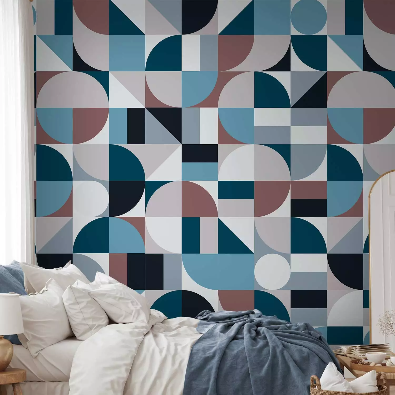 Modern Wallpaper Magma Geometric Mosaic (Blue)