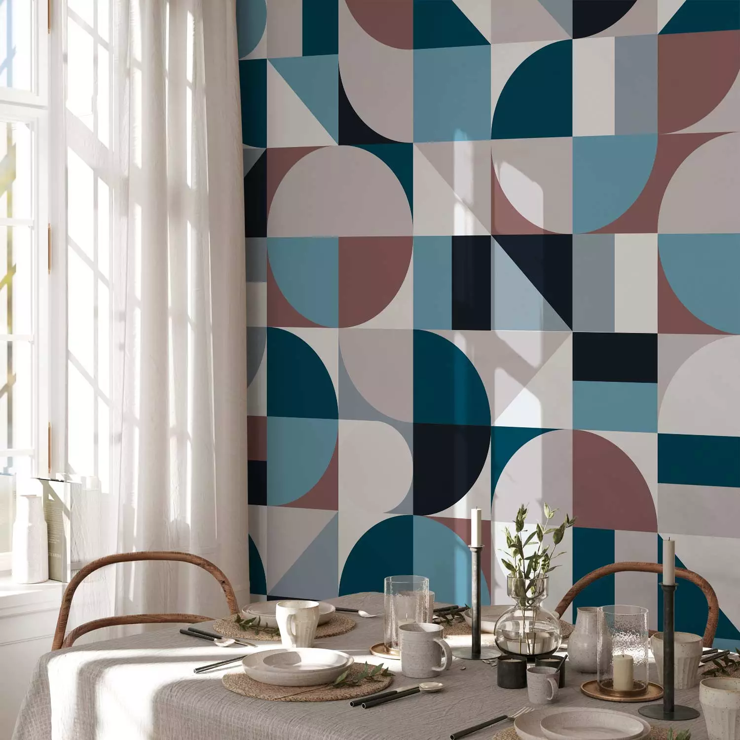 Modern Wallpaper Magma Geometric Mosaic (Blue)
