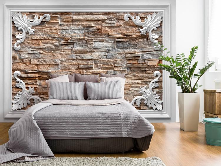 Wall Mural Picture of a wall - brown and grey brick pattern in a picture frame