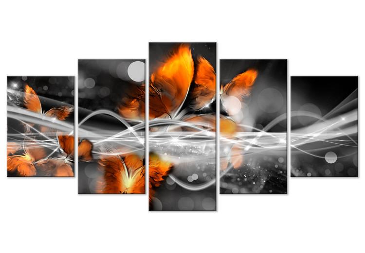 Canvas Butterfly Swarm (5-part) Wide Gray - Animals in Light Shine