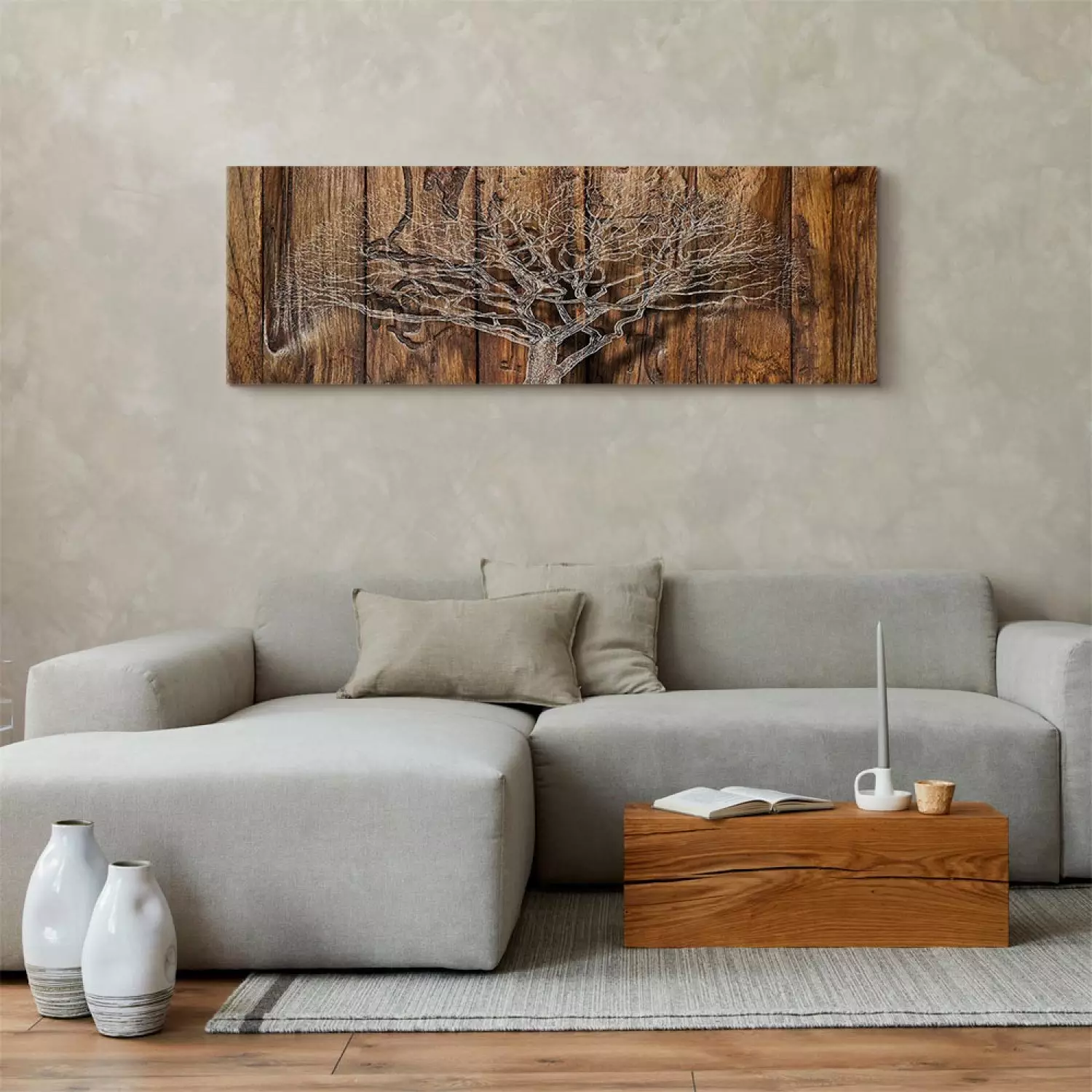 Canvas Print Tree Chronicle Narrow - Landscape on Brown Texture