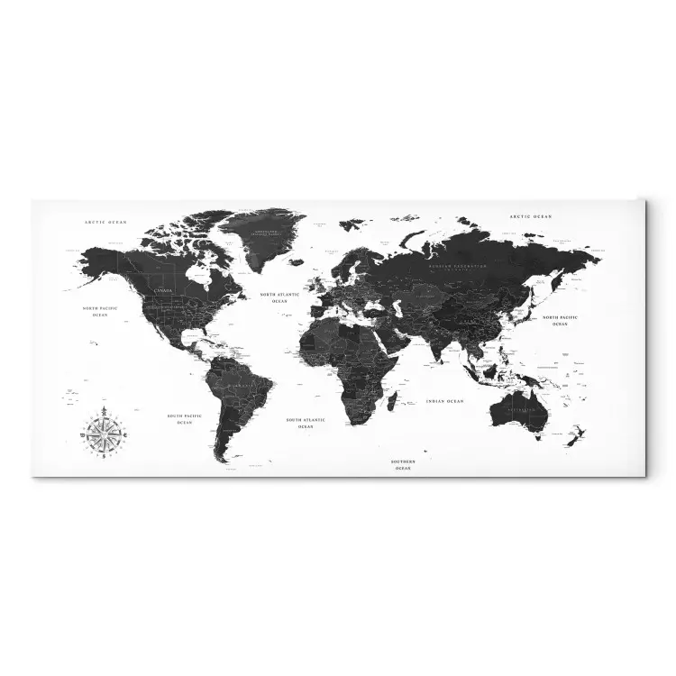Canvas Black and White Map (1-part) Narrow - Black World Map with Labels