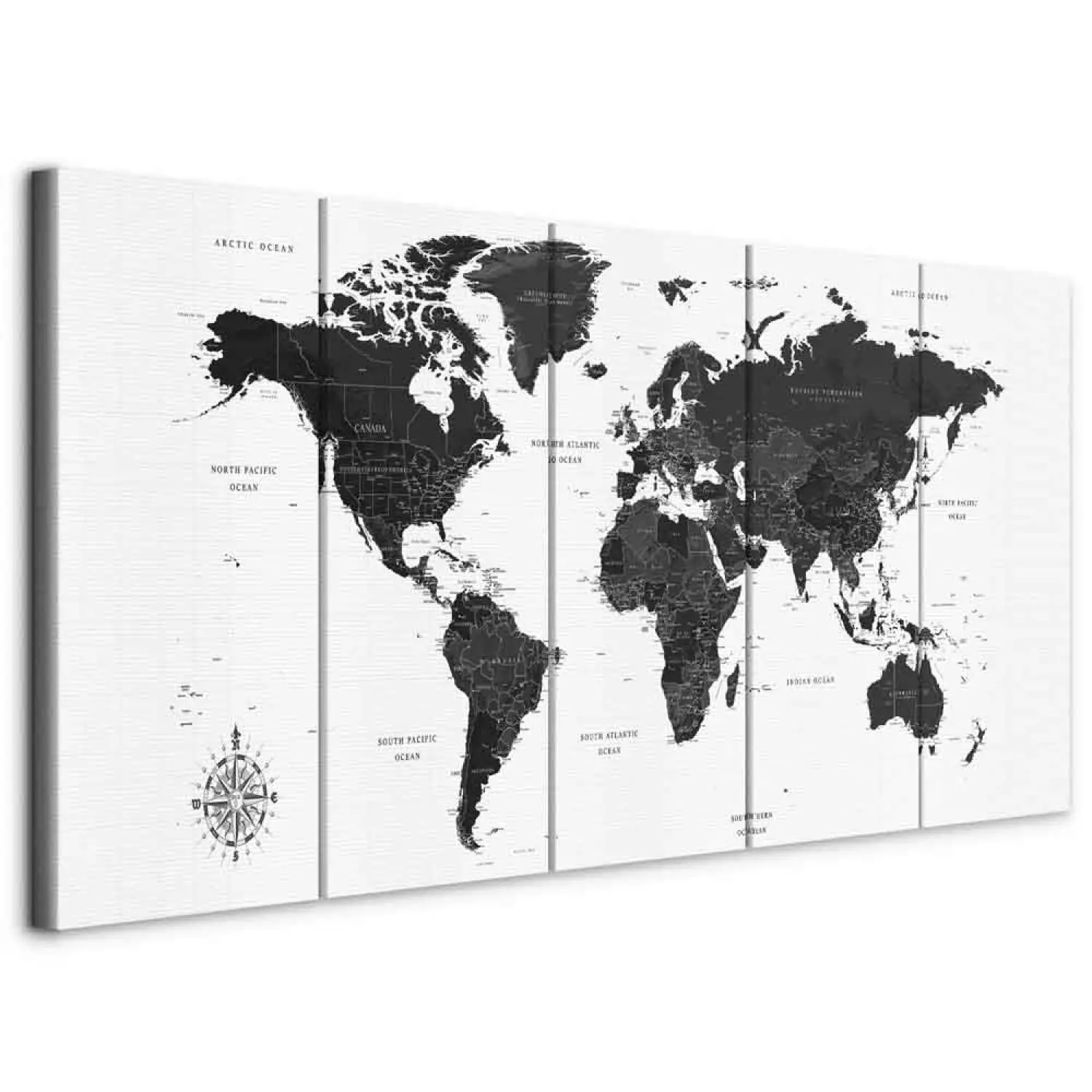 Canvas Print Black and White Map (5-piece) Narrow - bimago, image size:1500x1500