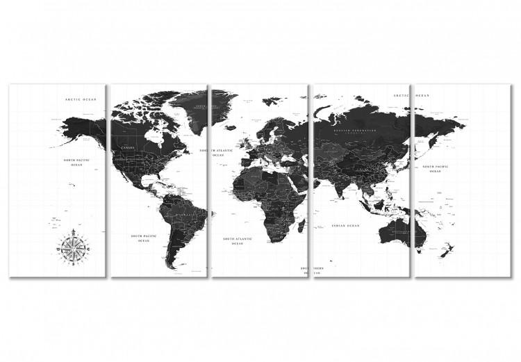 Canvas Black and White Map (5 Parts) Narrow