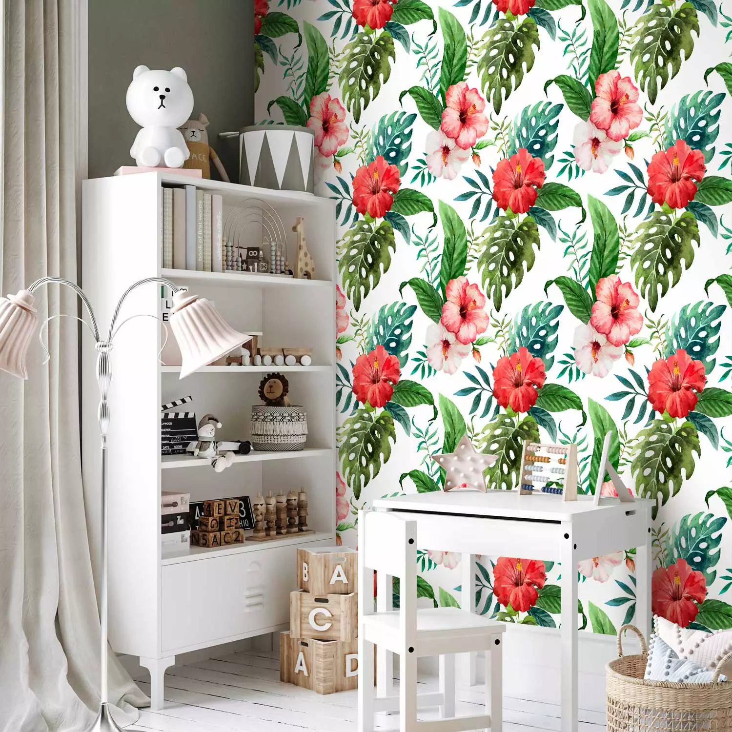 Tropical Vintage Hibiscus Floral, Removable Wallpaper - MuralSprint | Peel  and Stick Wallpapers, image size:1500x1500