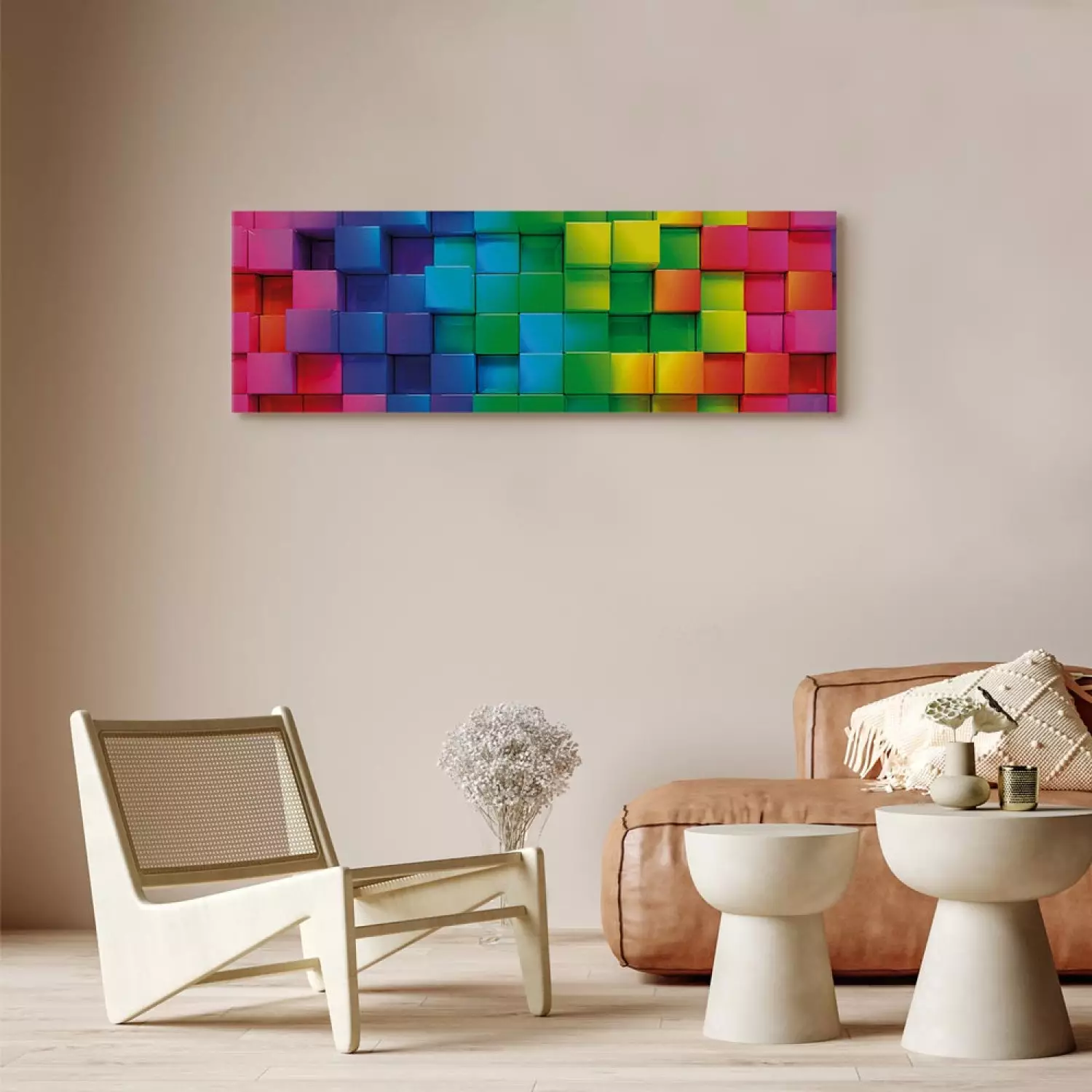 Canvas Colourful Cubes Narrow